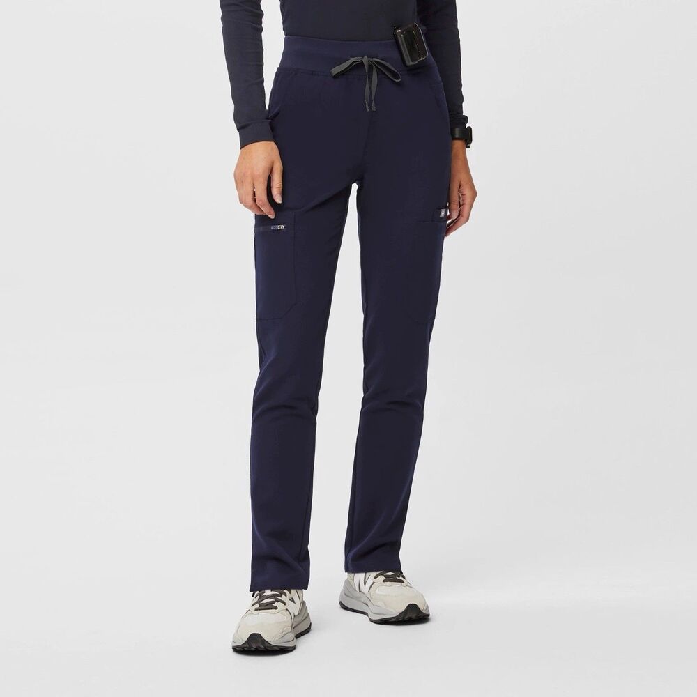 Figs Yola Yoga High-Rise Slim Womens Scrub Pant Navy Small Tall